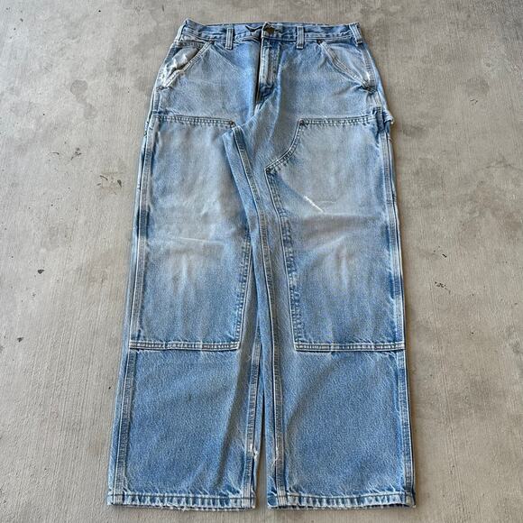 Vintage Y2K Carhartt denim blue jeans double knee work wear carpenter pants - Picture 1 of 7